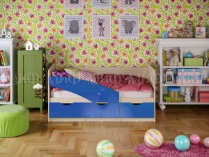 Детская кровать Бабочки-глянец синий Миф